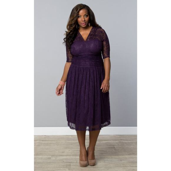 Kiyonna Dress Purple Swinging Symphony Style 2X Party Slimming Fit+Flare Stretch - Picture 4 of 9